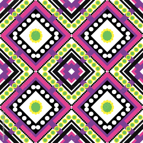 Ethnic Tribal Argyle Seamless Pattern. Traditional Boho Ikat Ornament of Doodle Rhombuses.Vector Colorful Background.
