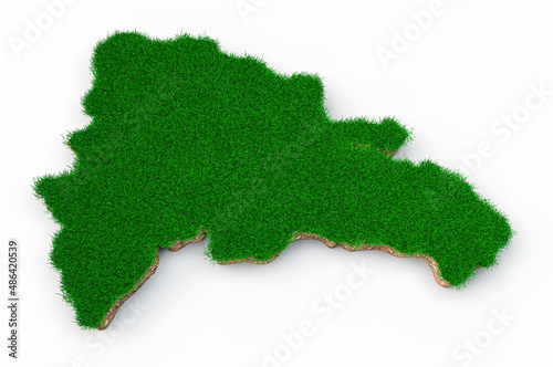 Dominican Republic Map soil land geology cross section with green grass and Rock ground texture 3d illustration