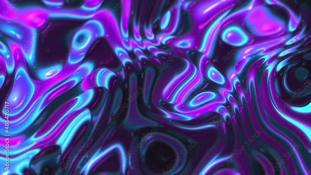 Futuristic iridescent holographic moving circle waves. Metallic foil moving background. Neon colors wavy surface