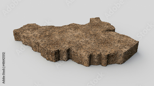 South Sudan Map Grass and ground texture 3d illustration