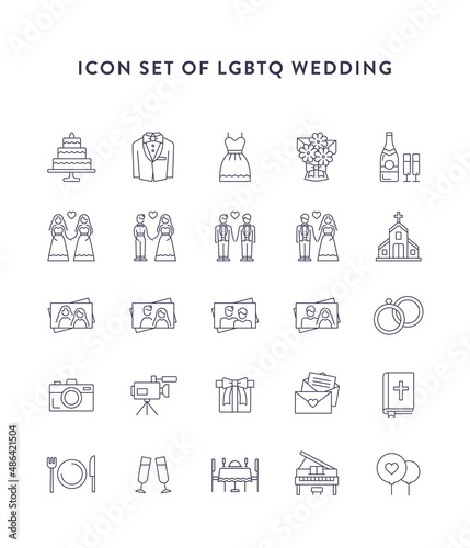 LGBTQ icons. Set of icons of different types of modern wedding couples.
