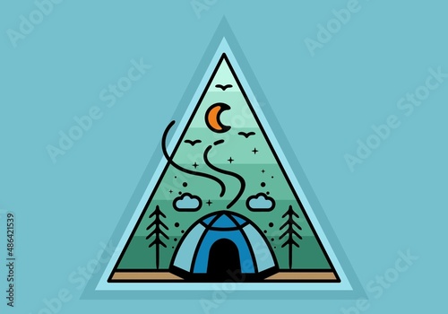 Colorful tent camping line art illustration badge