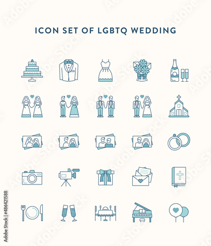 LGBTQ icons. Set of icons of different types of modern wedding couples.