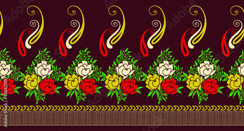 Seamless flower with paisley border design