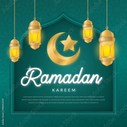 ramadan kareem background template with arabian pattern and islamic mosque frame use for iftar party celebration and social media banner
