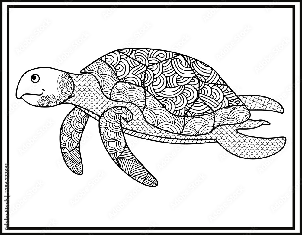 Fototapeta premium tortoise coloring book for adults vector illustration. 