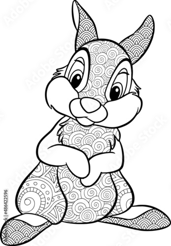 Doodle stylized squirrel, Adult antistress coloring page. mandala animal
