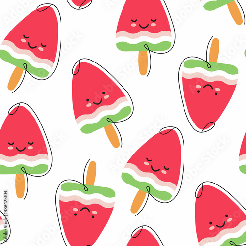 cartoon watermelon fruit ice makes a seamless pattern