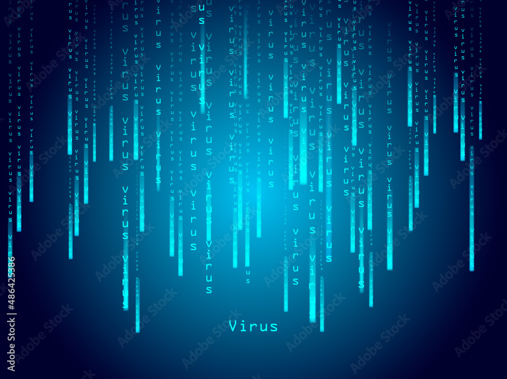 falling binary code with text virus blue background