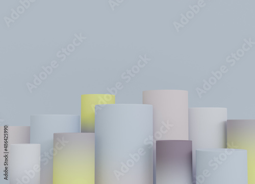 3D rendered gradient cylinders in soft pastel colors Composition of geometric shapes with blank space to show product design. Minimalistic banner background.