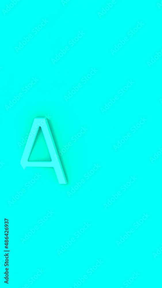 Letter A Is Aquamarine on Aquamarine background. Part of letter is immersed in background. Vertical image. 3D image. 3D rendering. Letter A Is Aquamarine on Aquamarine background. Part of letter is immersed in background. Vertical image. 3D image. 3D rendering.