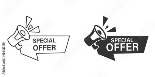 Special offer label icon in flat style. Megaphone with discount vector illustration on isolated background. Sale sign business concept. photo