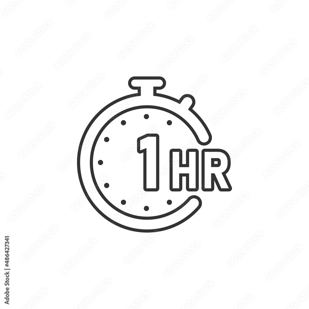 1 hour clock icon in flat style. Timer countdown vector illustration on isolated background. Time measure sign business concept. 1 hour clock icon in flat style. Timer countdown vector illustration on isolated background. Time measure sign business concept.