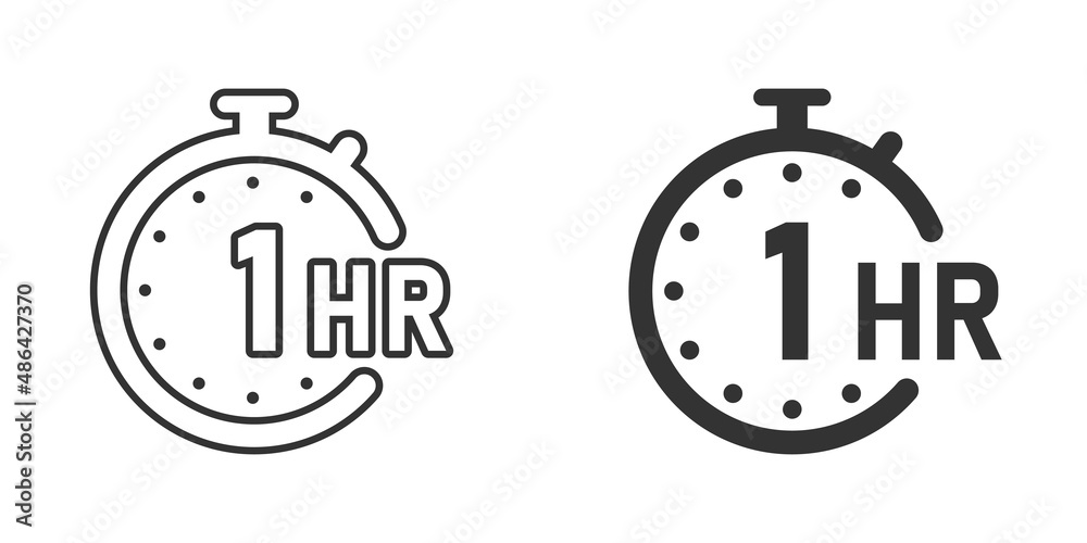 1 hour round timer or countdown icon Royalty Free Vector