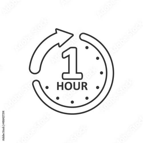 1 hour clock icon in flat style. Timer countdown vector illustration on isolated background. Time measure sign business concept.