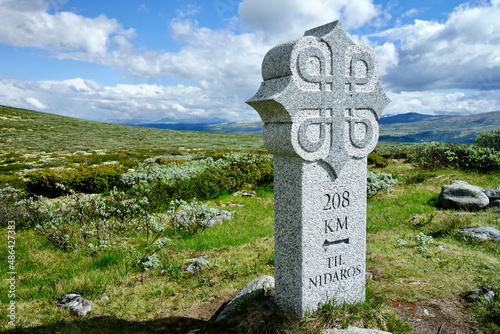 Saint Olavs Way in Norway, sign pilgrim trial In Norway, photo