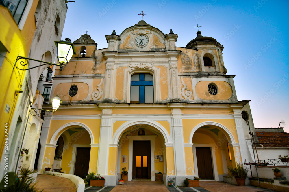 The facade of a small church in Arboli, a small village on the Amalfi coast in Italy.