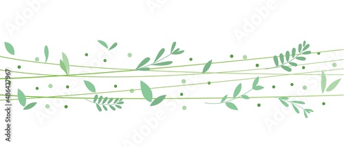 Green leaves border illustration. Green leaves decoration graphics for spring design and background. Vector illustration.