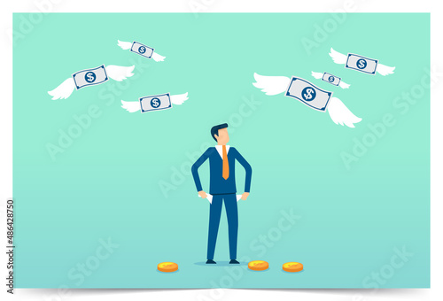 Lose money investment in financial crisis, money out of wallet, profit and loss in business, deflation and inflation