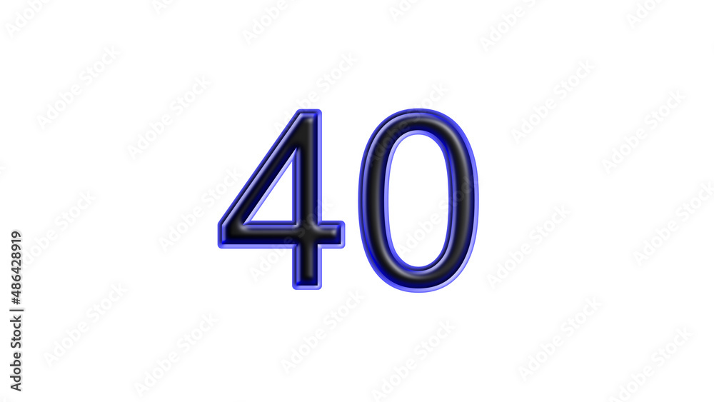 blue 40 number 3d effect white background