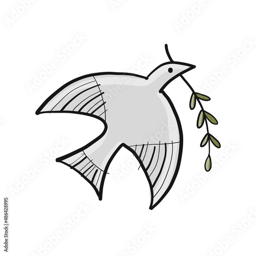 Peace dove sign, isolated on white. Sketch for your design