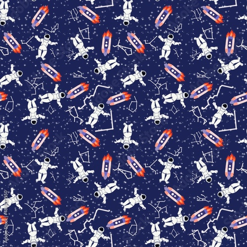 pattern astronaut and rocket in space