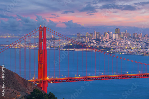 Golden Gate Bridge and downtown San Francisco in USA