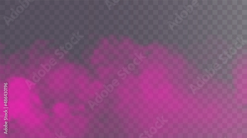Vector isolated smoke PNG. Pink smoke texture on a transparent black background. Special effect of steam, smoke, fog, clouds.	
