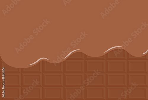 溶けたミルクチョコレート色のソースと茶色の板チョコのかわいい背景素材
