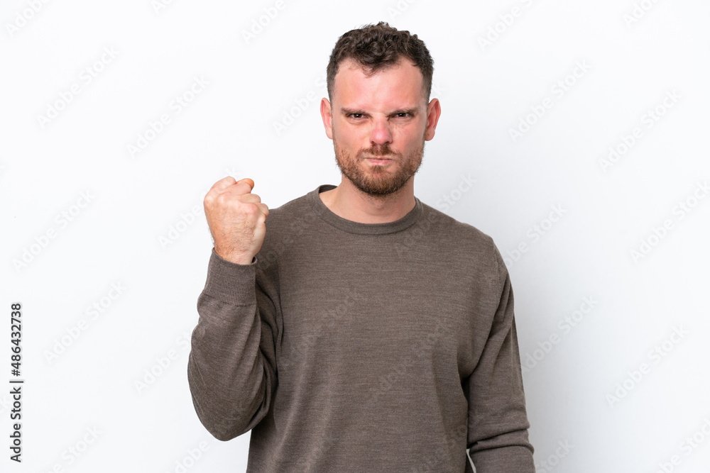 Young Brazilian man isolated on white background with unhappy expression Young Brazilian man isolated on white background with unhappy expression