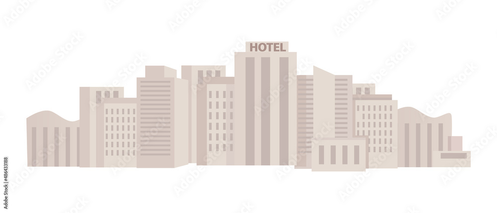 Modern city semi flat color vector landscape. Full sized item on white. Urban infrastructure. Cityscape. Skyscrapers simple cartoon style illustration for web graphic design and animation