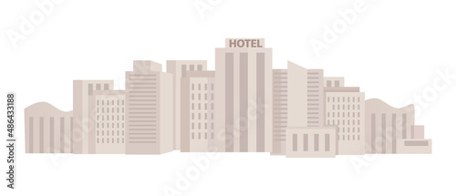 Modern city semi flat color vector landscape. Full sized item on white. Urban infrastructure. Cityscape. Skyscrapers simple cartoon style illustration for web graphic design and animation