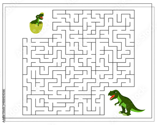 Fototapeta Naklejka Na Ścianę i Meble -  Children's logic game go through the maze. Help the baby Tyrannosaurus to pass the maze, dinosaurs. Vector