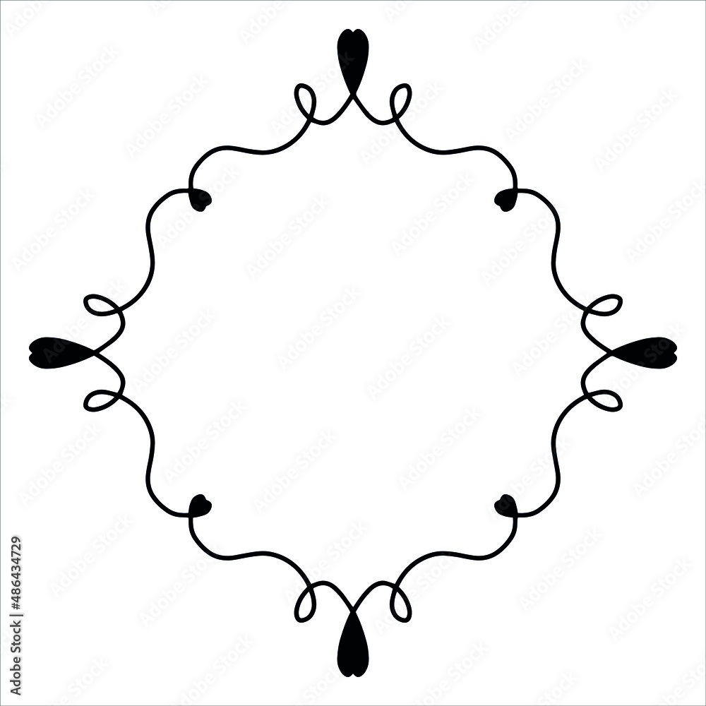 Vector hand drawn frame with hearts isolated on white background. Silhouette wreath of hearts. Doodle style frames for monograms, Valentine's Day greeting cards, invitations, logos. Vector hand drawn frame with hearts isolated on white background. Silhouette wreath of hearts. Doodle style frames for monograms, Valentine's Day greeting cards, invitations, logos.