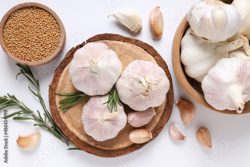 Concept of cooking with garlic, top view