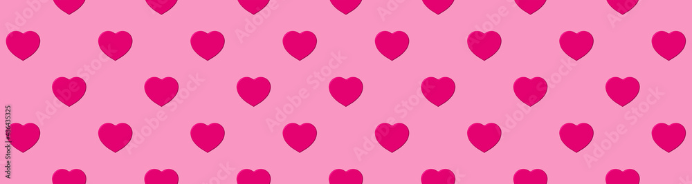 Seamless pattern. Pink heart on pastel purple backgrounds. symbol of love. Template for application to surface. Banner for insertion into site. 3d image. 3d rendering