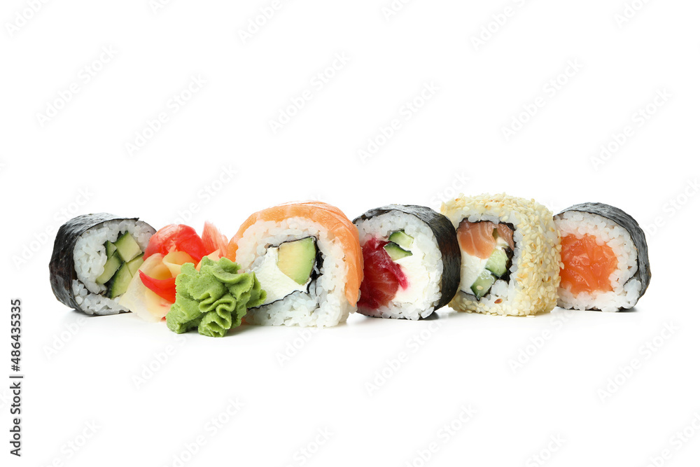 Different rolls and maki isolated on white background Different rolls and maki isolated on white background