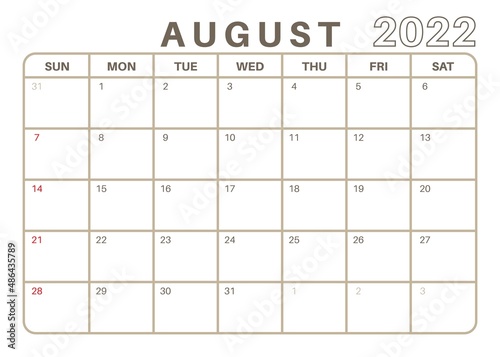 Simple Monthly Calendar August 2022