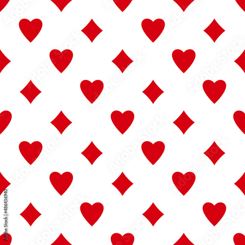 Seamless pattern with hearts and clubs. Casino gambling, poker background. Alice in wonderland ornament.