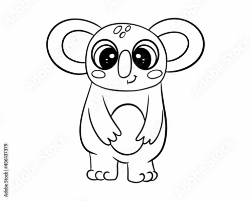 A cute koala is drawn with a black outline. Coloring book. Vector illustration