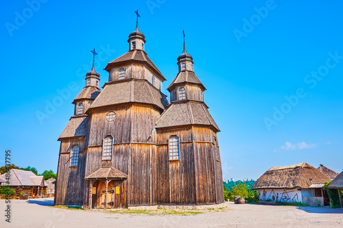 Intercession Church of Zaporizhian Sich scansen, Khortytsia Island, Ukraine photo