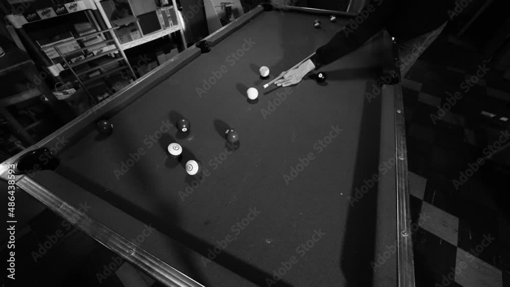 Black and white. Making a solid billiard ball into the corner pocket. Black and white. Making a solid billiard ball into the corner pocket.