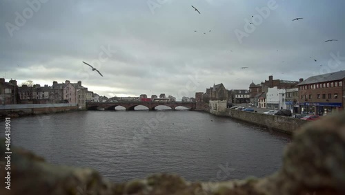 Seagulls on a cloudy day in Ayrshire. Ayr Town in 4k photo