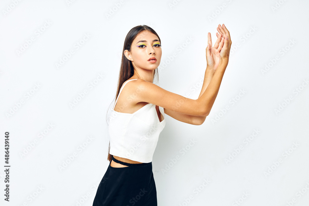 young woman long hair cosmetics posing isolated background unaltered young woman long hair cosmetics posing isolated background unaltered