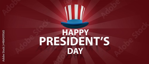 Presidents Day poster banner template design with USA flag party hat, reflect light effect model  abstract background red color vector illustration