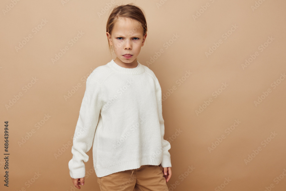 little girl childrens style emotions fun beige background