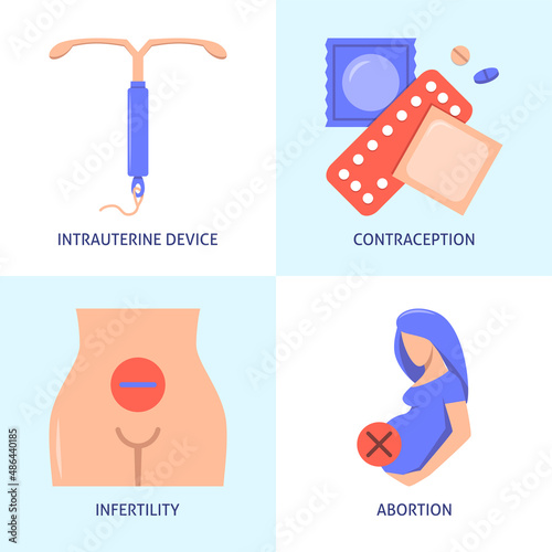 Female contraception and infertility icon set