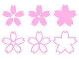 シンプルな桜のアイコン6セット：桜色