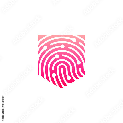 Red Shield with Electronic Fingerprint, Security IT Privacy Identity Technology Logo Vector Design 