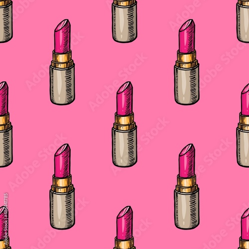 Sketch of lipstick vector seamless pattern